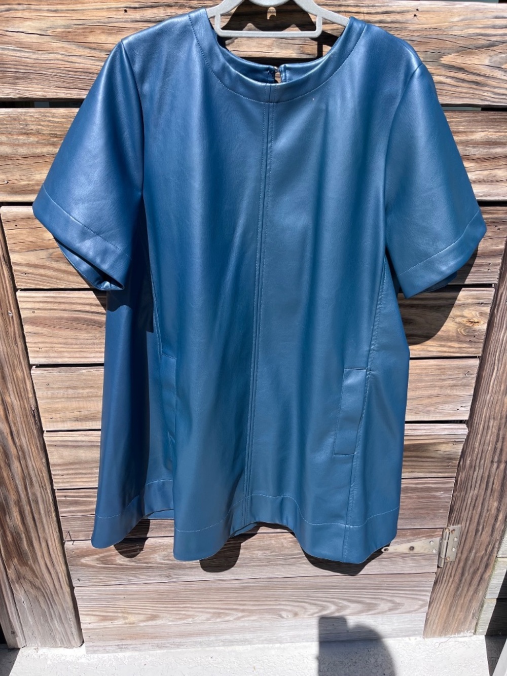 Maeve Anthropologie The Emmy Vegan Leather Mini Dress Blue Size XL Like New